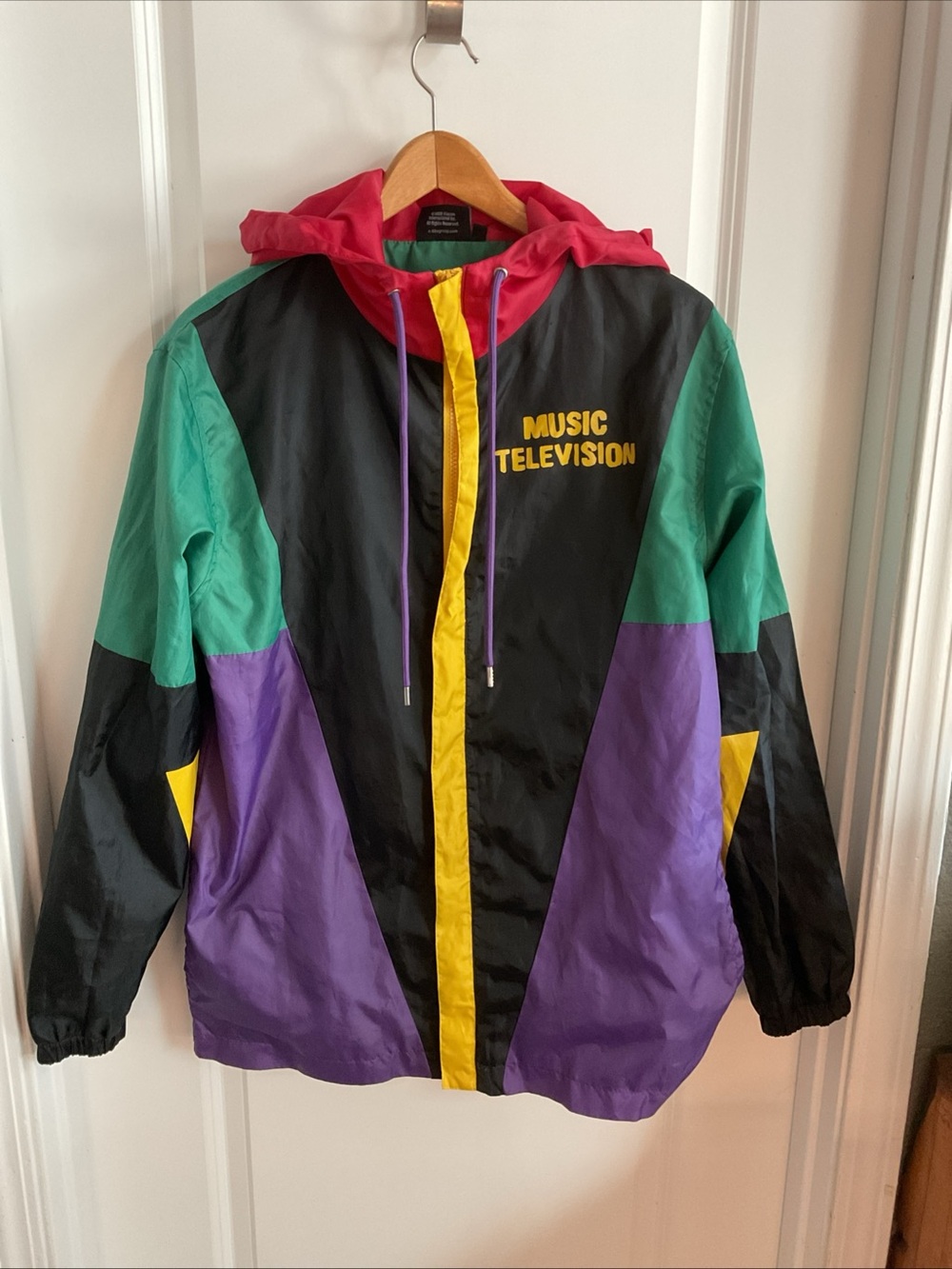 MTV Colorblock Hooded Windbreaker Jacket - Black, Purple, Green, Yellow, Pink